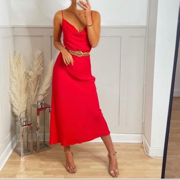 NWT ZARA Satin Dress Red S Blogger’s Favorite - Picture 8 of 9